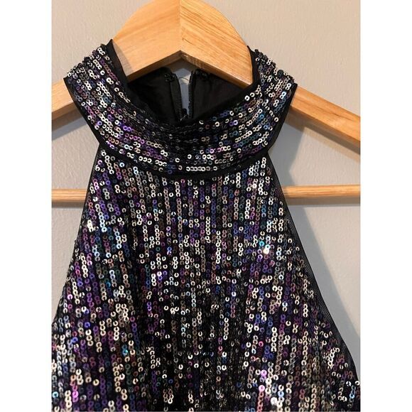 Betsy Adam Women's 4 Sequin Halter Evening Gown Black Metallic Glitz Glam Party - Picture 7 of 12